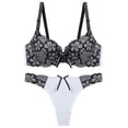thumbnail image 1 of Levmjia Womens Lace Lingerie Set Underwire Bra and Matching Thong Panties With Adjustable Straps Breathable Mesh Romantic Date Night Daily Special Trendy Solid Color, 1 of 4