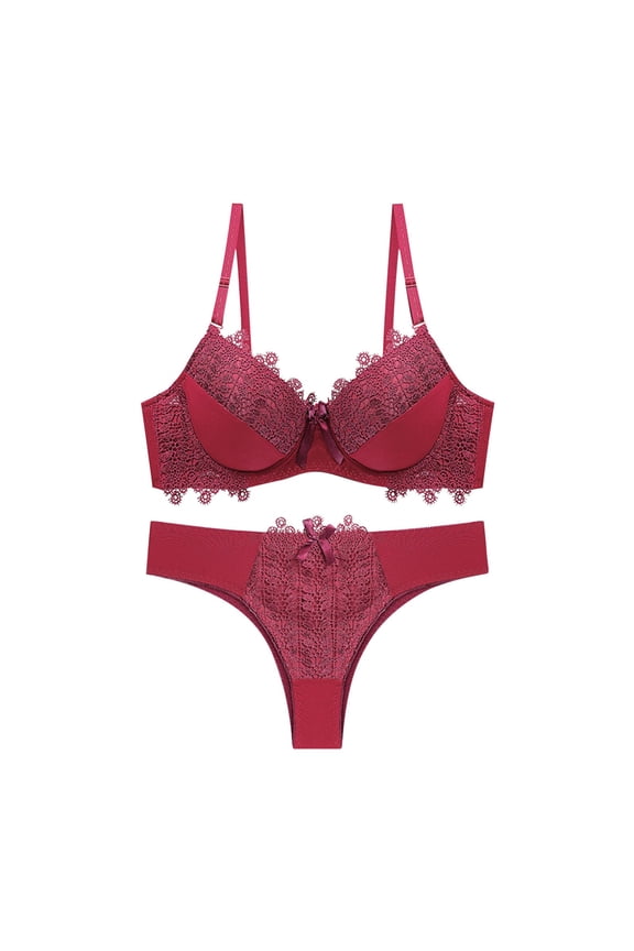 Womens Lace Lingerie Set Underwire Sheer Cup Bra Low Waist Thong Adjustable Shoulder Straps Breathable Lace Daily Romantic Date Night Elegant Solid Color