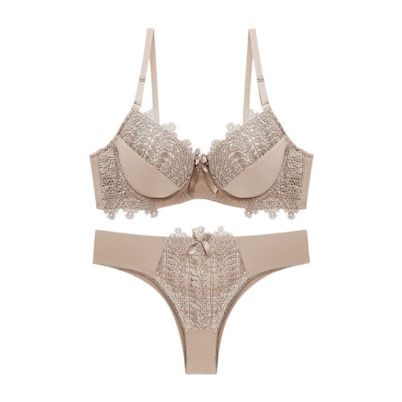 Levmjia Womens Lace Lingerie Set Underwire Sheer Cup Bra Low Waist Thong Adjustable Shoulder Straps Breathable Lace Daily Romantic Date Night Elegant Solid Color