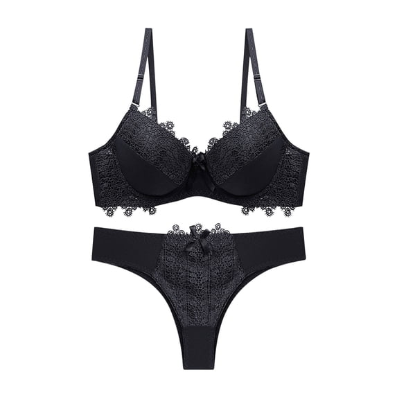 Levmjia Womens Lace Lingerie Set Underwire Sheer Cup Bra Low Waist Thong Adjustable Shoulder Straps Breathable Lace Daily Romantic Date Night Elegant Solid Color