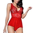 thumbnail image 1 of Levmjia Womens Lace Mesh One Piece Lingerie Set V Neck Sleeveless Ruffle Hem Bodysuit Soft Lightweight Stretchy Plus Size Nightwear Dates, 1 of 7