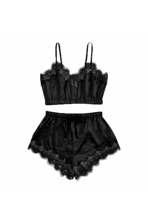 Womens Lace Pajama Set Sleepwear 2 Piece Lingerie Comfortable Breathable Spandex Sleeveless Nightwear for Valentine Honeymoon Bedroom Special Occasion