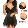 thumbnail image 1 of Levmjia Womens Lingerie Ladies Underwire Cute Lace Black Thong Set Sleepwear Nightdress Backless Pajamas, 1 of 9