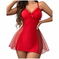 thumbnail image 1 of Levmjia Womens Lingerie Sling Bow Lace Mesh Suspender V-Neck Skirt Set Slit Polyester Pajamas For Couples Romantic Nights Valentine Day Sleepwear, 1 of 5