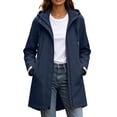 thumbnail image 1 of Levmjia Womens Long Hooded Rain Jacket Windproof Waterproof Solid Color Drawstring Pocket Loose Fit Outerwear Coat Hiking Camping Leisure Spring Fall Outdoor Daily Casual Wear, 1 of 9