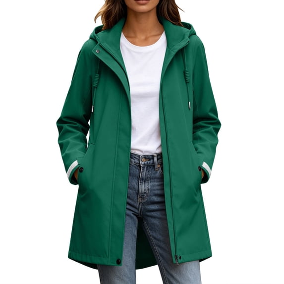 Levmjia Womens Long Hooded Rain Jacket Windproof Waterproof Solid Color Drawstring Pocket Loose Fit Outerwear Coat Hiking Camping Leisure Spring Fall Outdoor Daily Casual Wear