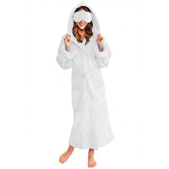 Levmjia Womens Long Robe with Pockets Ankle Length Plush Fleece Bathrobe for Women Soft Cozy Warm Housecoat for Maternity Hotel Spa