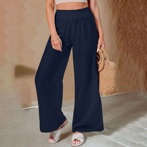 Levmjia Womens Loose Fit Wide Leg Pants Petite Solid Colour High Waist Straight Pants Casual Sweatpants