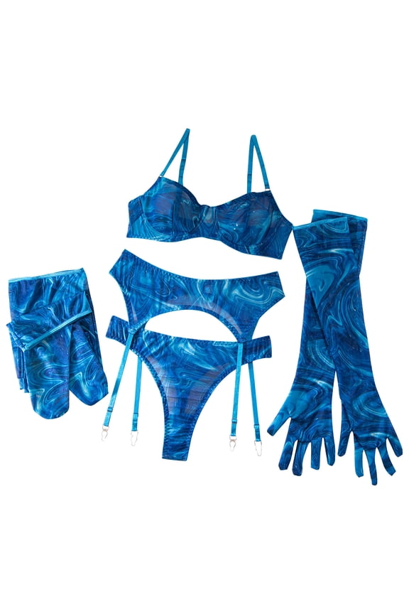 Womens Mesh Lingerie Set Five Piece One Piece Suit Strapless Bodysuit Gloves Thigh High Stockings Club Parties Romantic Bedroom Nights