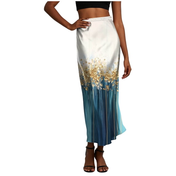 Levmjia Womens Midi Skirt Printed High Waist Elastic Waist Slim Fit Casual Skirt Soft Breathable Stylish For Daily Dating Party Vacation Spring Summer Wear