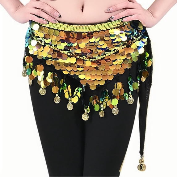 Levmjia Womens Midi Skirt Solid Color Sequins Solid Color Stretch Belly Dance Belly Performance Casual Skirt With For Party Vacation