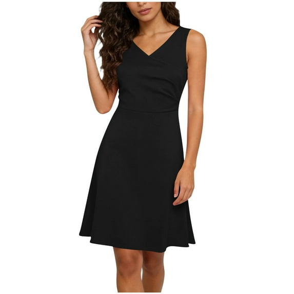 Levmjia Womens Mini Dress Solid Color Bodycon V Neck Sleeveless A-Line Ruched Slimming Casual Soft Stretchy Polyester Vacation Solid Color Summer