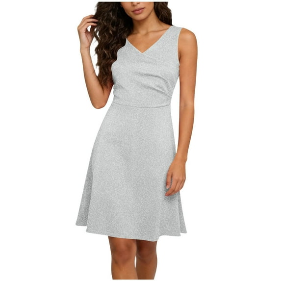Levmjia Womens Mini Dress Solid Color Bodycon V Neck Sleeveless A-Line Ruched Slimming Casual Soft Stretchy Polyester Vacation Solid Color Summer