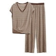 thumbnail image 1 of Levmjia Womens Modal Pajama Set Striped Printed V Neck T Shirt Loose Sleeveless Top And Pants Soft Comfy Sleepwear Loungewear Nightwear Two Piece Outfit, 1 of 3
