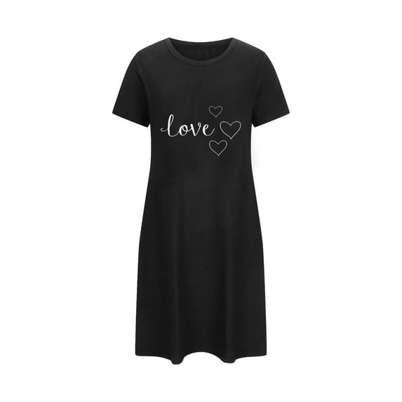 Levmjia Womens Nightdress Nightgown Valentine Printed Sleepshirt Round Neck Short Sleeve Comfortable Sleepwear For Home Relaxation Gift Daily Wear