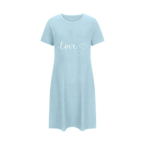 Levmjia Womens Nightdress Nightgown Valentine Printed Sleepshirt Round Neck Short Sleeve Comfortable Sleepwear For Home Relaxation Gift Daily Wear