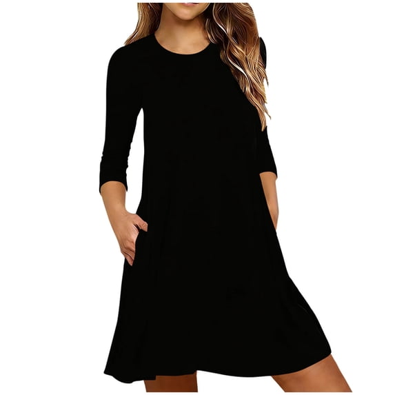 Levmjia Womens Nightgown Dress Solid Color Round Neck 3/4 Sleeve Sleepwear Mid Length Comfortable Soft Loose Fit Home Sleeping Wear