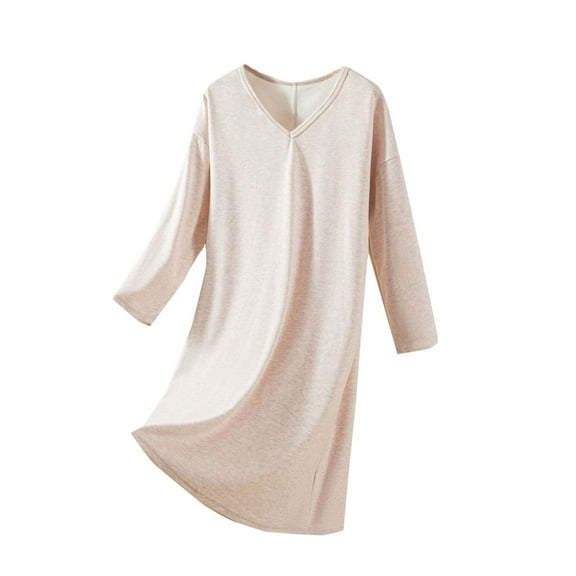 Levmjia Womens Nightgown Long Sleeve Cotton Winter Soft Loose Sleepwear Home Sleep Dress Comfortable Solid Color Robe for Relax Daily Wear