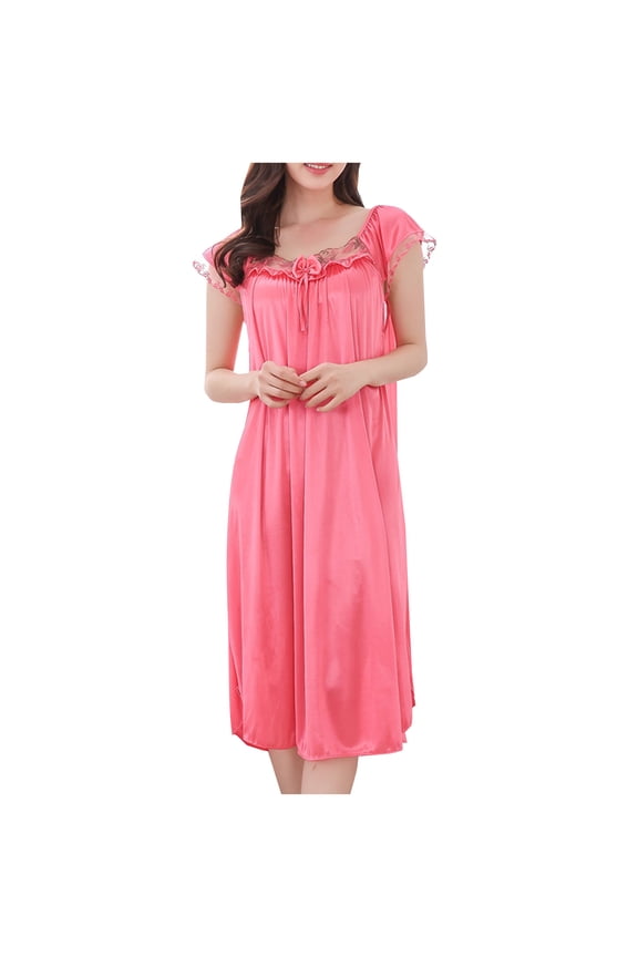 Womens Nightgown Summer Sleeveless Round Neck Soft Breathable Polyester Plus Size Knee-Length Comfy Wear Lightweight Easy Care Comfort Fit