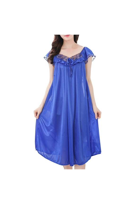 Womens Nightgown Summer Sleeveless Round Neck Soft Breathable Polyester Plus Size Knee-Length Comfy Wear Lightweight Easy Care Comfort Fit