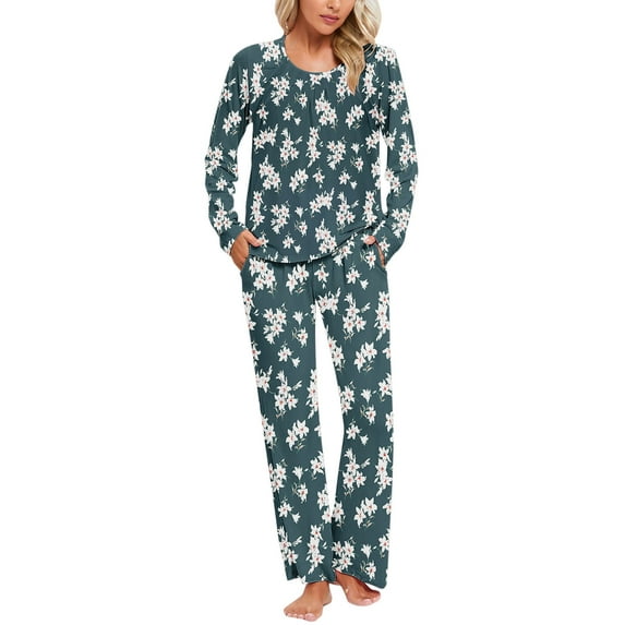 Levmjia Womens Pajama Set Cotton Long Sleeve Winter Sleepwear Loungewear 2 Piece Set Soft Comfortable Warm Flannel Pajamas for Women Home Relax Nightwear