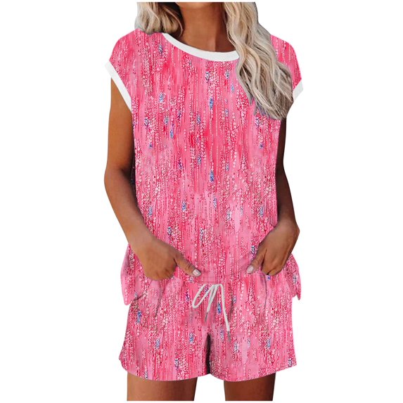 Levmjia Womens Pajama Set 2 Piece Short Sleeve Cotton Sleepwear Loungewear Soft Comfortable Summer Nightwear Set Casual Home Wear Relaxing Outfit