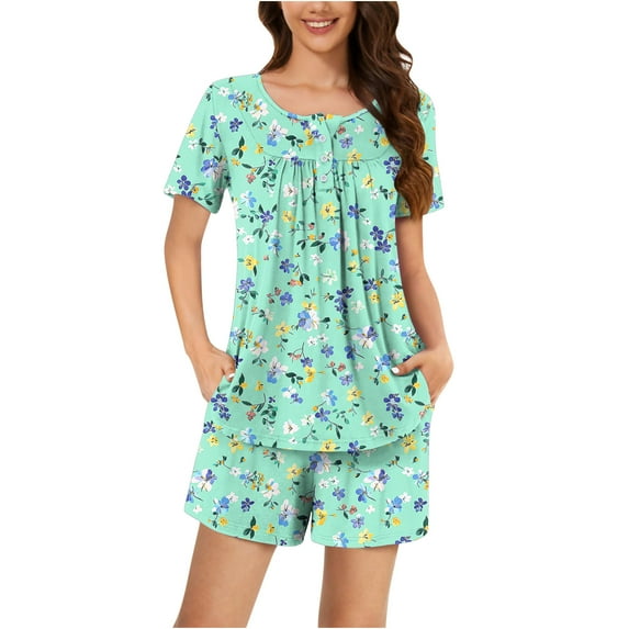 Levmjia Womens Pajama Set Cotton Short Sleeve Sleepwear Lounge Set Soft Comfortable 2 Piece Pajamas for Women Summer Nightwear Loose Fit Casual Home Outfit