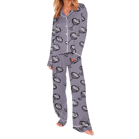 Levmjia Womens Pajama Set Fashion Long Sleeve Lapel Printed Casual Printed 2 Piece Set Pants Soft Comfortable Sleepwear Home Wear Winter Spring Nightwear