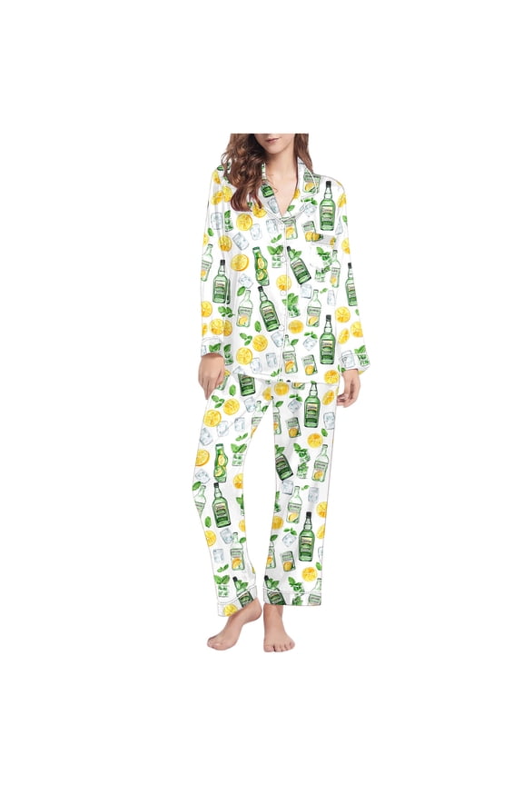 Womens Pajama Set Fashion Long Sleeve Printed Button Down Top Pants Pajamas Sleepwear Loose With Pockets Soft Comfortable 2 Piece For Home