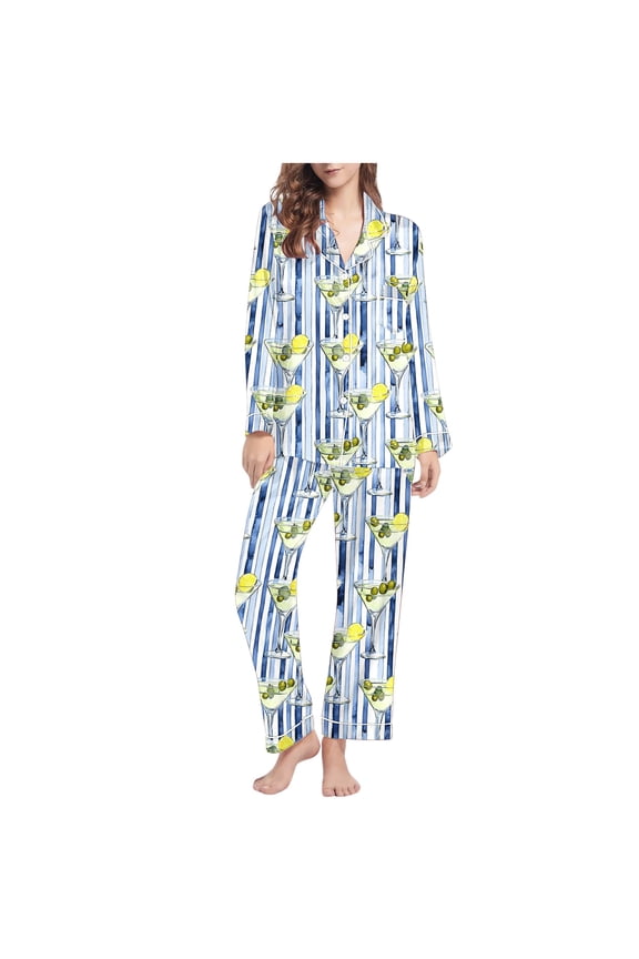 Womens Pajama Set Fashion Long Sleeve Printed Button Down Top Pants Pajamas Sleepwear Loose With Pockets Soft Comfortable 2 Piece For Home