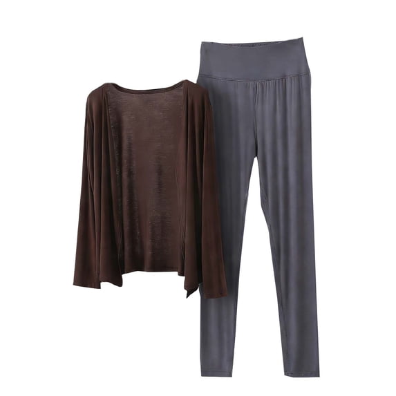 Levmjia Womens Pajama Set Fashion Modal Solid Color Long Sleeve Cardigan and Pants Sleepwear Soft Comfortable 2 Piece Outfit Casual Home Relaxation Sleep Nightwear