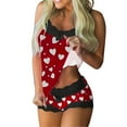 thumbnail image 1 of Levmjia Womens Pajama Set Lace Sleeveless Vest Valentine Love Print Sleepwear Casual Home Outfit Soft Comfortable Floral Pants Set Daily Wear, 1 of 5