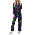 thumbnail image 1 of Levmjia Womens Pajama Set Lapel Short Sleeve Carnival Printed Cardigan Sleepwear 2 Piece Set With Pants Comfortable and Breathable Nightwear Home Relaxation, 1 of 9