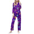 thumbnail image 1 of Levmjia Womens Pajama Set Lapel Short Sleeve Carnival Printed Cardigan Sleepwear 2 Piece Set With Pants Comfortable and Breathable Nightwear Home Relaxation, 1 of 9