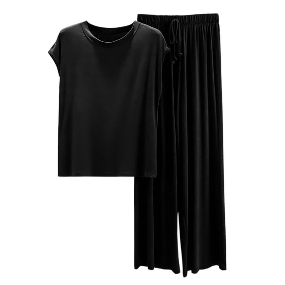 Levmjia Womens Pajama Set Modal Solid Color Short Sleeve and Pants Sleepwear Loose Comfortable 2 Piece Pajamas Home Soft Nightwear Set Summer