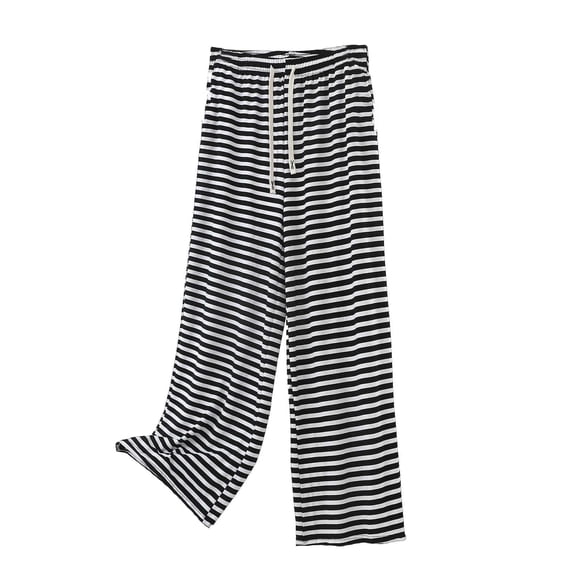 Levmjia Womens Pants Casual Striped Soft Stretch Comfy Yoga Exercise Home Wear Classic Solid Color Elastic Waist with Pockets Trousers All Season