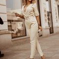 thumbnail image 1 of Levmjia Womens Pants Fashion Solid Short Sleeve Zipper Bandage Pockets Button Jumpsuit, 1 of 9