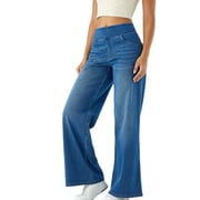 LEVMJIA Womens Pants High Waisted Wide Leg Denim Stretchy Comfortable Casual Jeans With Pockets For Office Home Spring Fall Fashion Plus Size XS XL