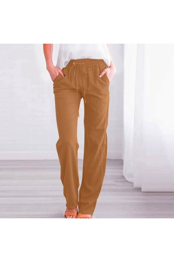 Womens Pants Petite High Elastic Waisted Business Work Trousers Straight Suit Pants Fashion Women Casual Solid Color Loose Pants Straight Trousers