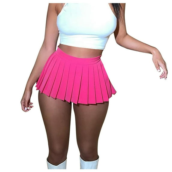 Levmjia Womens Pleated Mini Skirt High Waist Stretchy A-Line Skirt Summer Casual Sexy Solid Color Skirt for Women Polyester Comfortable Elastic Waistband