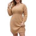 thumbnail image 1 of Levmjia Womens Plus Size Mini Dress V Neck Long Sleeve Hollow Solid Color Slim Bodycon Dress Elegant Outfit Party Dating Evening Daily, 1 of 5
