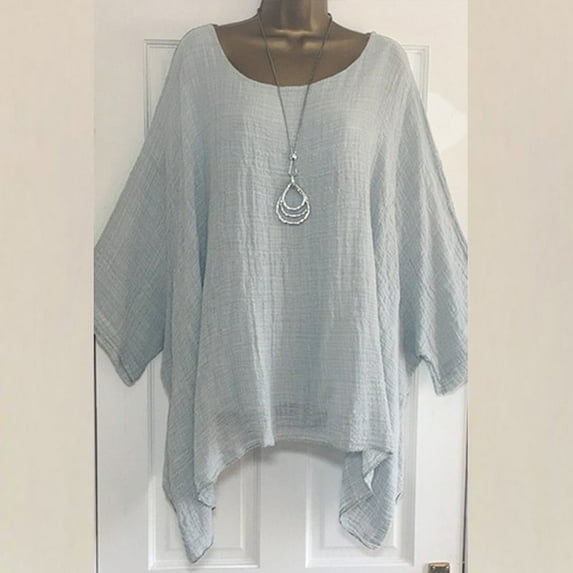Levmjia Womens Plus Size Shirt Tops Summer Womens Ladies Casual Plus Size Loose Cotton Linen Solid Color Tops Shirt Blouse