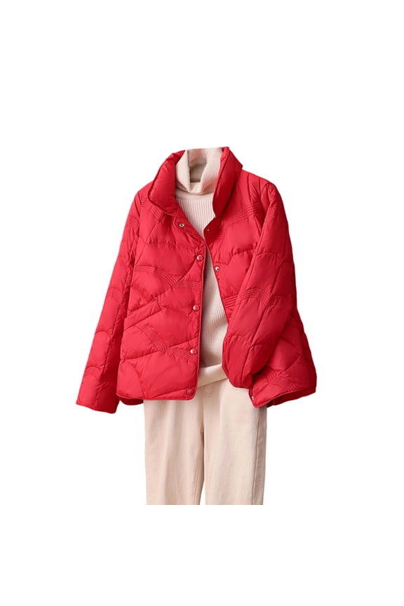 Womens Puffer Jacket Winter Warm Stand Collar Long Sleeve Zip Up Quilted Down Coat Windproof Lightweight Casual Outdoor Commuter Travel