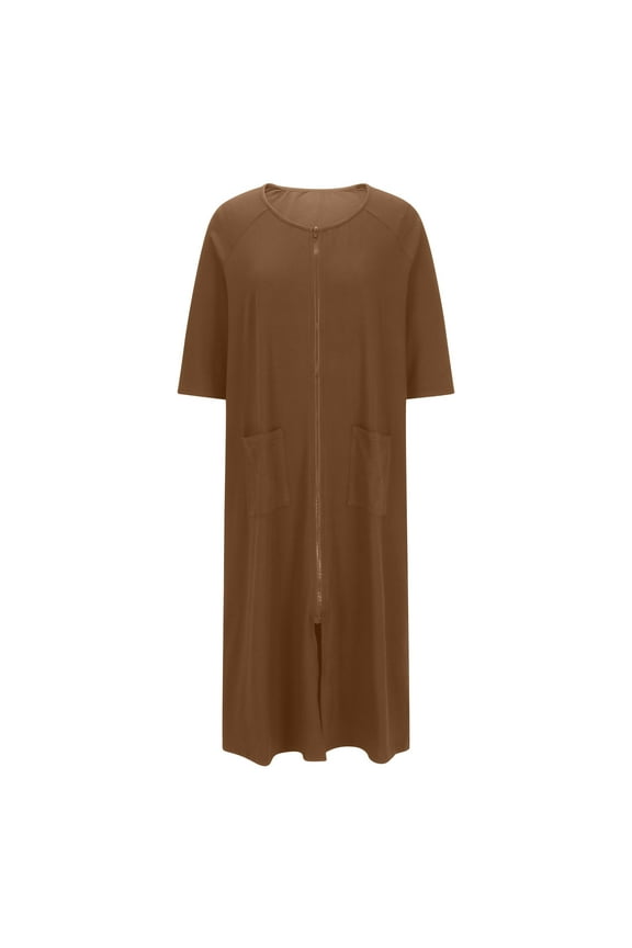 Womens Robe Casual Loose Short Sleeve Pockets Soft Flannel Bathrobe For Spa Hotel Warm Cozy Loungewear For Pregnancy Maternity Gift