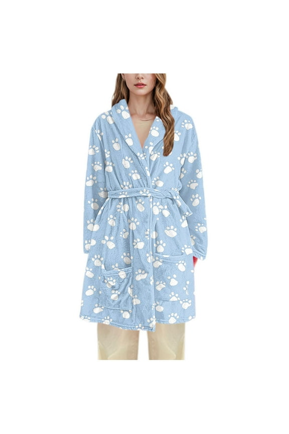 Womens Robe Plush Golden Velvet Belt Soft Bow Printing Pockets Bathrobe For Maternity Spa Hotel Home Comfort