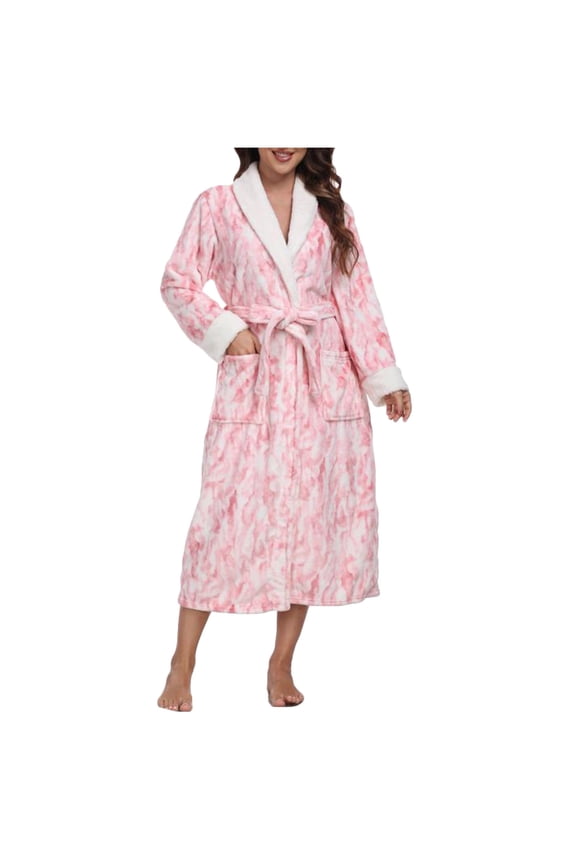 Womens Robe With Pockets Soft Bathrobe Belt Hooded Floral Printing Lace Plush Long Sleeve Bathrobe Cozy Ankle Length Robe Spa Hotel Wear