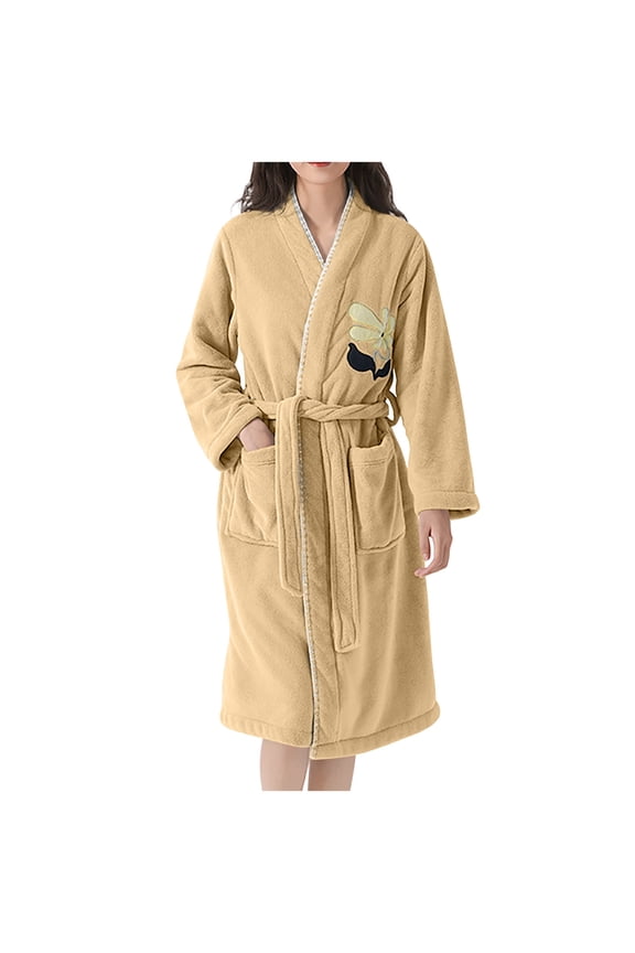 Womens Robe Soft Lightweight Hooded Belt Solid Color Velvet Long Sleeve Pockets Warm Bathrobe Kimono Bathrobe For Spa Hotel Maternity Loungewear Gift