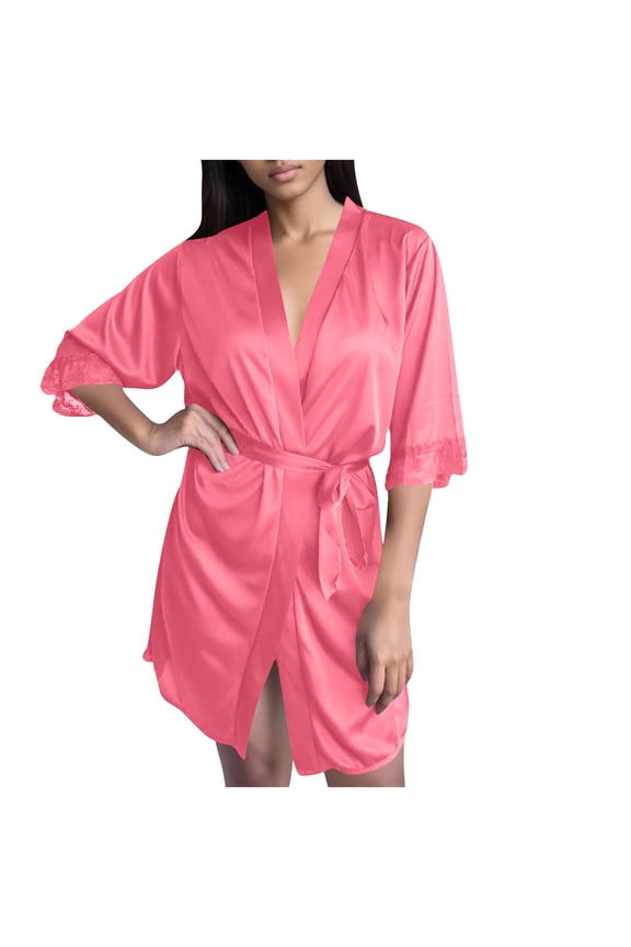 Womens Robe Soft Lightweight Solid Color Belt Ice Silk Bathrobe Kimono Bathrobe For Spa Hotel Maternity Loungewear Gift