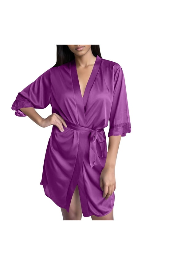 Womens Robe Soft Lightweight Solid Color Belt Ice Silk Bathrobe Kimono Bathrobe For Spa Hotel Maternity Loungewear Gift