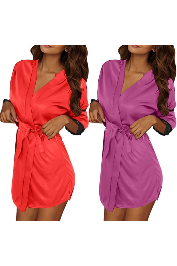 Womens Robe Soft Lightweight Solid Color Ice Silk Bathrobe Kimono Belt Bathrobe For Spa Hotel Maternity Loungewear Gift